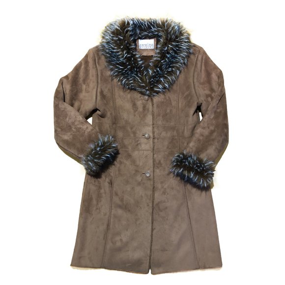 Carolina Colours Womens Size M Tan Genuine Suede Leather Faux Fur Shearling Coat - Picture 1 of 12